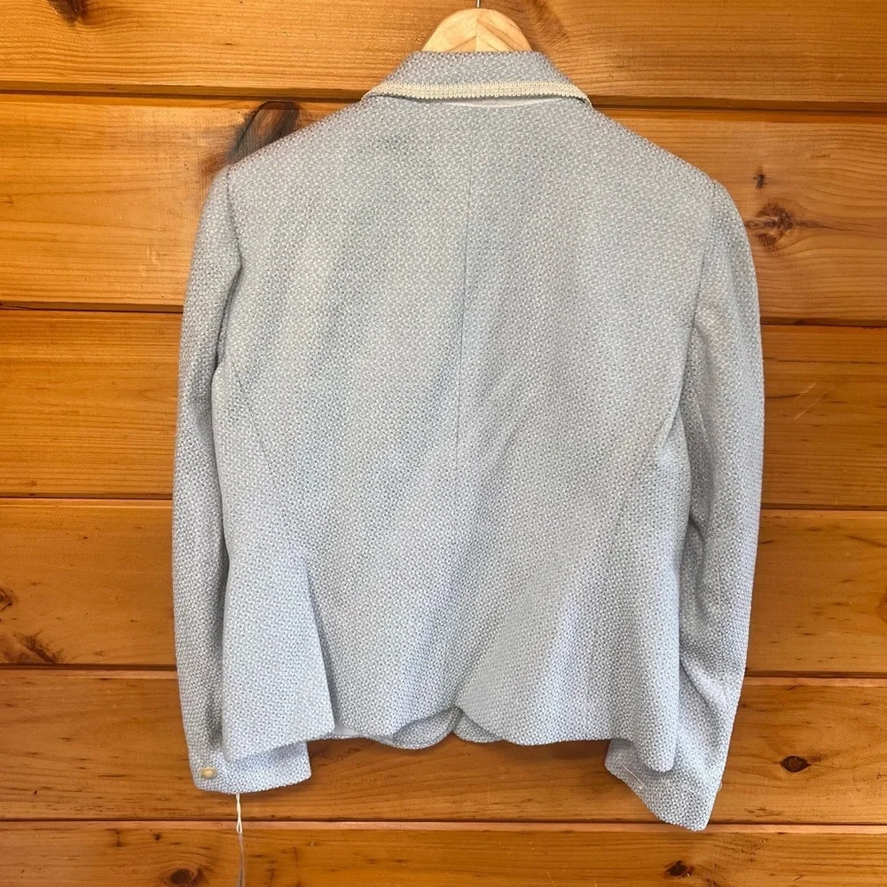 Vertical Design Collared 3 buttons Lined Blue White Long Sleeve Blazer 12